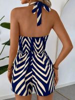 Kadın Boyundan Askılı Halter Yakalı Desenli Süprem Tulum - Görsel 3