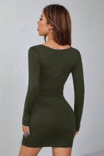 Kadın Uzun Kollu Kare Yaka Iç Göstermeyen Mini Elbise - Görsel 3