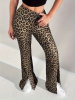 Kadın Yüksek Bel Leopar Desenli Yırtmaçlı Dalgıç Tayt - Görsel 2
