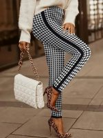 Kadın Yüksek Bel Kaz Ayağı Desenli Yanları şeritli Dalgıç Pantolon - Görsel 2