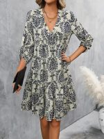 Kadın Uzun Kollu V Yakalı Fırfırlı Mini Süprem Elbise - Görsel 3