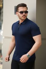 Erkek Fermuar Yakalı Kısa Kollu Tişört - Görsel 2