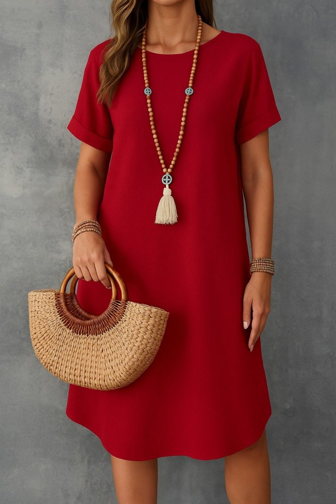 9e9254c611bd93c941a7 Kadın Kısa Kollu Kayık Yaka Bürümcük Elbise - Görsel 1