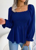 Kadın Uzun Kollu Geometrik Yakalı Gipe Detaylı Krep Bluz