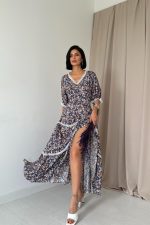 Desenli Sırtı Dekolteli Brode Elbise - Görsel 2