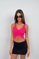 Ön Büzgülü Crop Bluz - Görsel 2