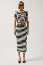 Çizgili Midi Dokulu Etek - Görsel 3