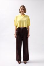 Polo Yaka Crop Dokulu Bluz - Görsel 2