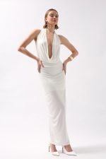 Şal Yaka Dekolte Maxi Elbise - Görsel 3