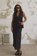 Keten Haki̇m Yaka Kolsuz Gömlek Etek Takim - Görsel 3