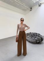 230 Gr Poly Viscose Full Lycra Pi̇leli̇ Palazzo Pantolon - Görsel 3