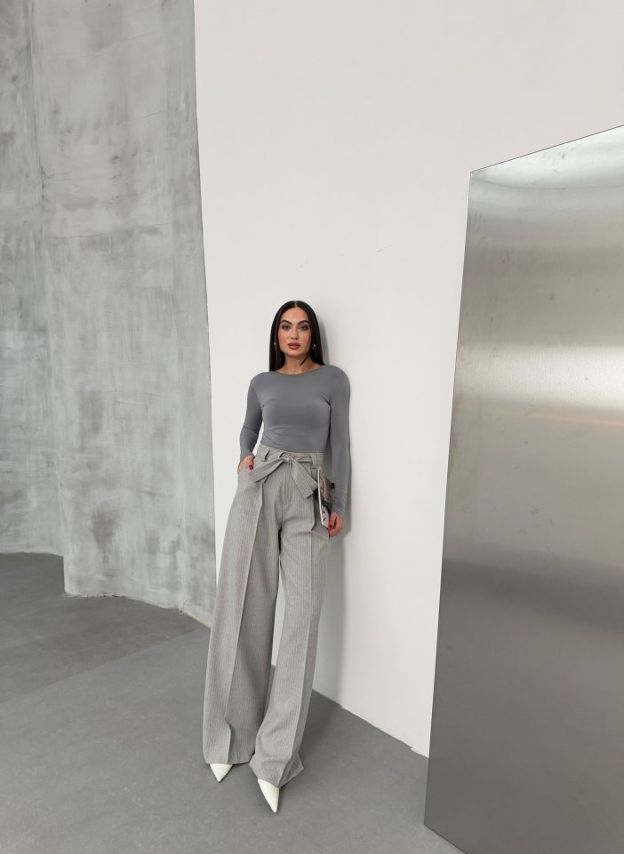 BL67cf8b28f2d9467cf8b28f2d95 Sante Çi̇zgi̇li̇ Bel Kuşakli Palazzo Pantolon - Görsel 1