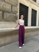 Yüksek Bel Palazzo Metal DüğmePantolon - Görsel 2