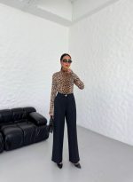 230 Gr Poly Viscose Lycra Metal Düğme Palazzo Pantolon