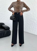 230 Gr Poly Viscose Lycra Metal Düğme Palazzo Pantolon - Görsel 3