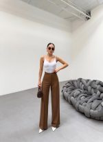 230 Gr Poly Viscose Lycra Metal Düğme Palazzo Pantolon