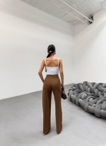 230 Gr Poly Viscose Lycra Metal Düğme Palazzo Pantolon - Görsel 2