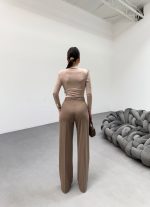 230 Gr Poly Viscose Lycra Metal Düğme Palazzo Pantolon - Görsel 2