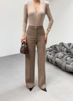 230 Gr Poly Viscose Lycra Metal Düğme Palazzo Pantolon - Görsel 3