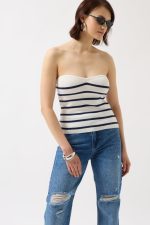 Çizgili Straplez Dokulu Bluz - Görsel 3
