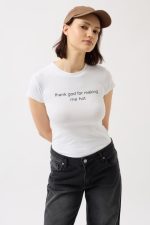 Baskılı Likralı Crop T-Shirt - Görsel 3