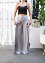 Keten Önü Çapraz Parçali Lasti̇kli̇ Ve Bağcikli Geni̇ş Paça Pantolon - Görsel 3