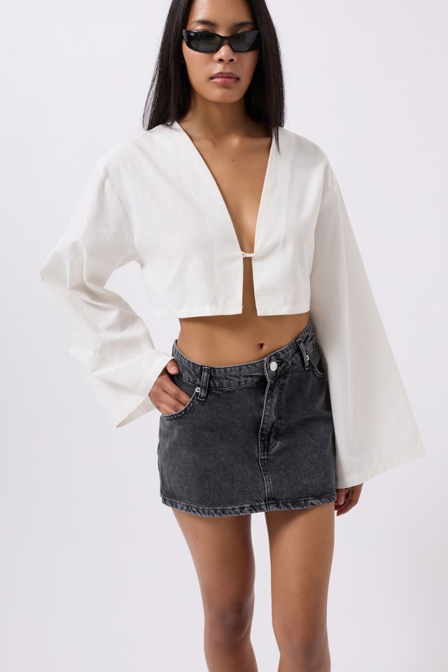 BL681e89a66b008681e89a66b009 Asimetrik Bel Denim Mini Etek - Görsel 1