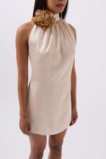 Gül Detay Mini Saten Elbise - Görsel 3