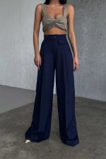 Üç Düğme Detayli Palazzo Pantolon - Görsel 3