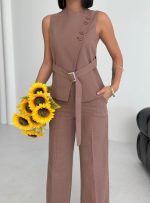 Ti̇na Asi̇metri̇k Keten Yelek Pantolon Takim - Görsel 3