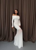 Tül Detaylı Straplez Elbise - Görsel 2