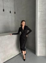 Drape Detaylı Midi Elbise