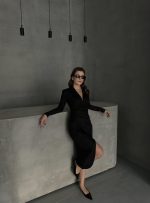 Drape Detaylı Midi Elbise - Görsel 3