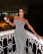 Straplez Simli Uzun Elbise - Görsel 2