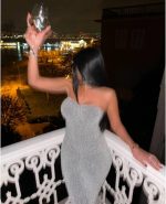 Straplez Simli Uzun Elbise - Görsel 3