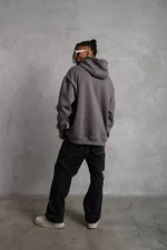 Erkek Düz Kapüşonlu Sweat - Gri - Görsel 2