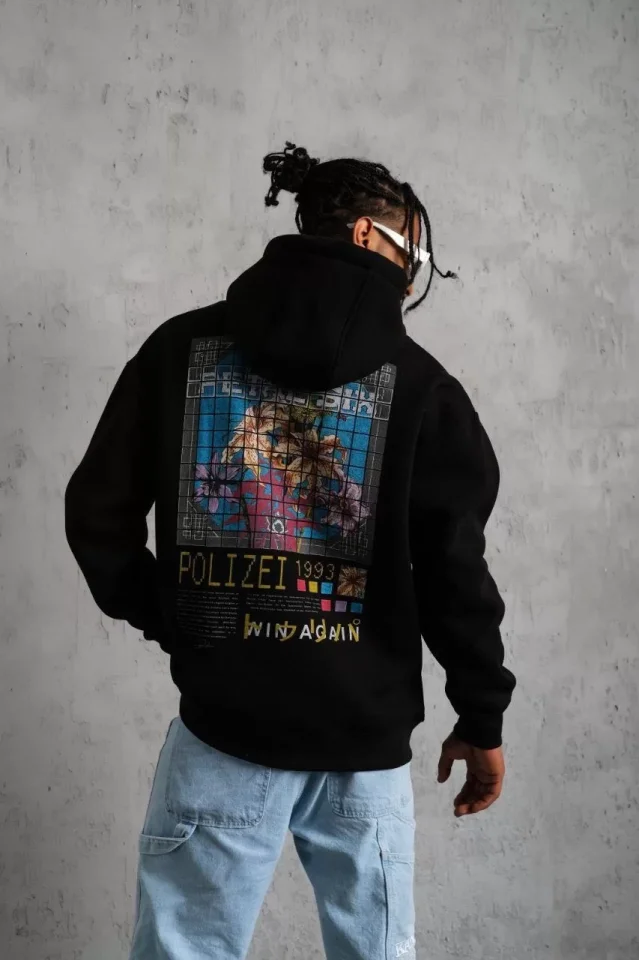 TY65d49f96706a465d49f96706a6 Erkek Patel Six Baskılı Kapüşonlu Sweat - Siyah - Görsel 1