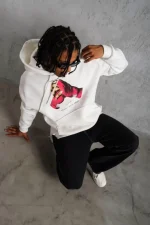 Erkek Eldiven Baskılı Kapüşonlu Sweat - Beyaz - Görsel 2