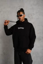 Erkek Üç İplik Baskılı Kapüşonlu Sweat - Siyah - Görsel 3