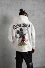 Erkek Üç İplik Baskılı Kapüşonlu  Sweat - Beyaz - Görsel 2