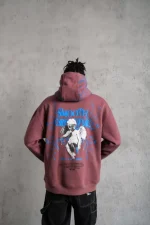 Erkek Yıldırım Baskılı Kapşonlu Sweat - Gül Kurusu - Görsel 2