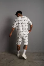 Erkek Baskılı İkili Şortlu Takım - Beyaz - Görsel 3