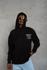 Erkek 98 Baskılı Kapşonlu Sweat - Siyah - Görsel 2