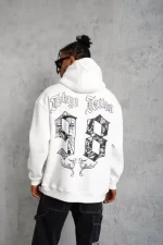 Erkek 98 Baskılı Kapşonlu Sweat - Beyaz - Görsel 2