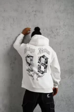 Erkek 98 Baskılı Kapşonlu Sweat - Beyaz - Görsel 3