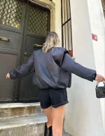 Düz Bomber Ceket - Siyah - Görsel 2