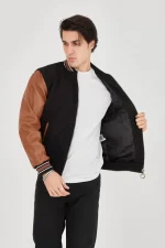 Erkek İçten Elyaf Ve Astarlı Kolları Suni Deri Ceket - Kahverengi - Görsel 2