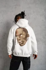 Erkek Kordonlu Arka Maske Kordon Saçlı Kapüşonlu - Beyaz - Görsel 2