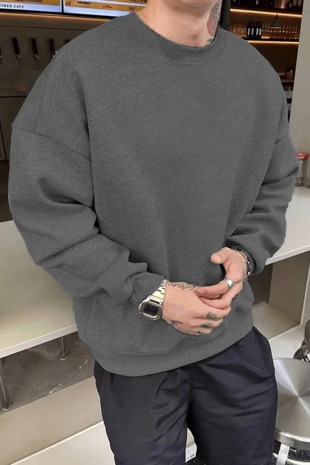 TY65d4ae3d8742365d4ae3d87424 Erkek Düz Bisiklet Yaka Sweat - Füme - Görsel 1