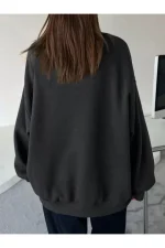 Düz Bisiklet Yaka Sweat - Siyah - Görsel 2